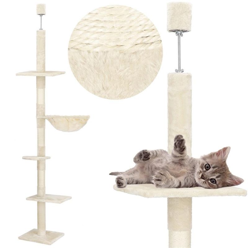 Petshop - Accesorii petshop - Jucarii animale - Ansambluri de joaca - Ansamblu de joaca pentru pisici, tip stalp de catarat pana la tavan, inaltime reglabila, 240 - 265 cm, bej - Infinity.ro