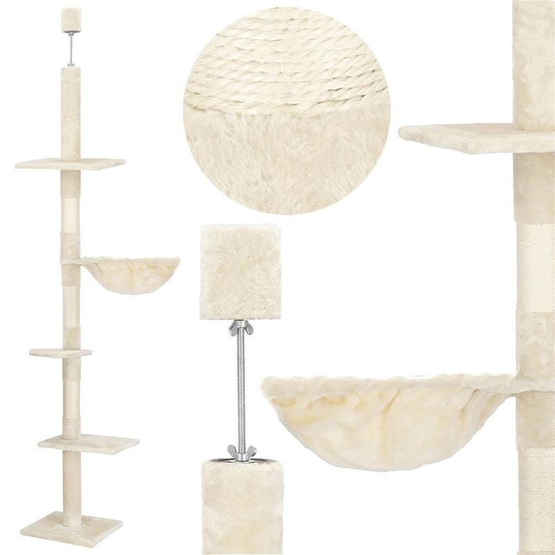 Petshop - Accesorii petshop - Jucarii animale - Ansambluri de joaca - Ansamblu de joaca pentru pisici, tip stalp de catarat pana la tavan, inaltime reglabila, 240 - 265 cm, bej - Infinity.ro