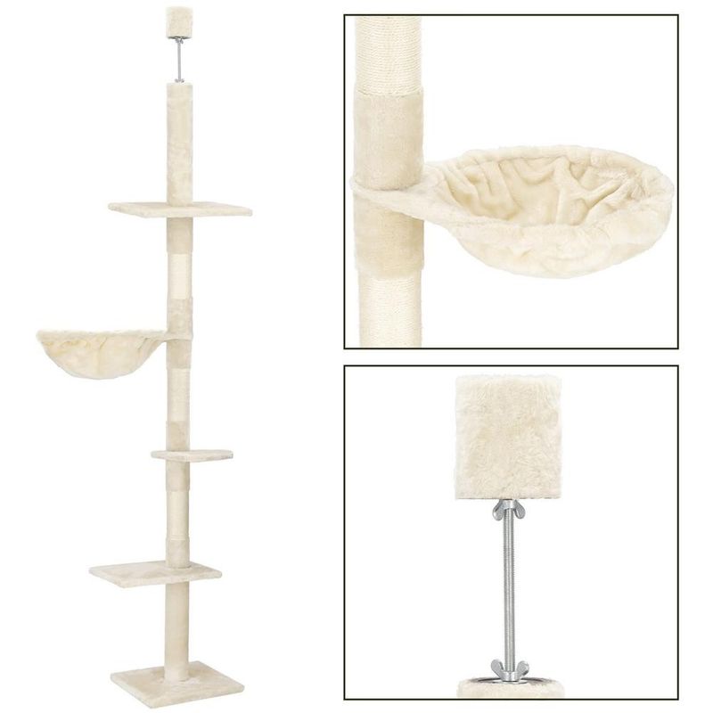 Petshop - Accesorii petshop - Jucarii animale - Ansambluri de joaca - Ansamblu de joaca pentru pisici, tip stalp de catarat pana la tavan, inaltime reglabila, 240 - 265 cm, bej - Infinity.ro