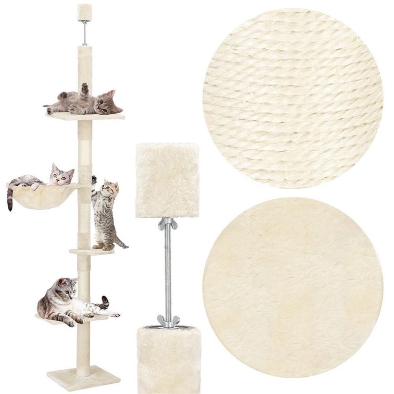 Petshop - Accesorii petshop - Jucarii animale - Ansambluri de joaca - Ansamblu de joaca pentru pisici, tip stalp de catarat pana la tavan, inaltime reglabila, 240 - 265 cm, bej - Infinity.ro