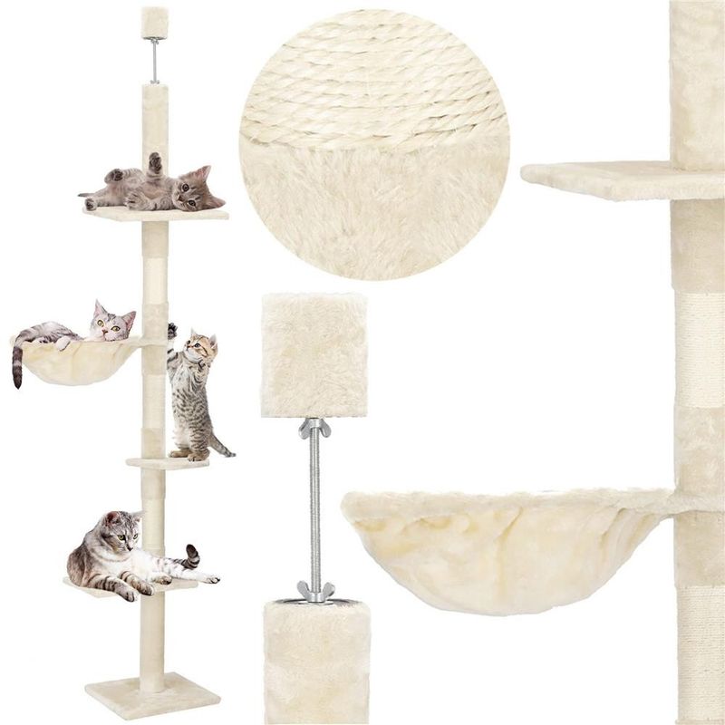 Petshop - Accesorii petshop - Jucarii animale - Ansambluri de joaca - Ansamblu de joaca pentru pisici, tip stalp de catarat pana la tavan, inaltime reglabila, 240 - 265 cm, bej - Infinity.ro