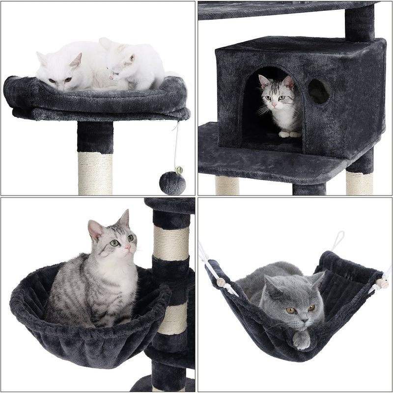 Petshop - Accesorii petshop - Jucarii animale - Ansambluri de joaca - Ansamblu de joaca pentru pisici, tip copac, cu culcus si ascunzatoare, 90x50x164cm, gri antracit - Infinity.ro