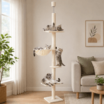 Petshop - Accesorii petshop - Jucarii animale - Ansambluri de joaca - Ansamblu de joaca pentru pisici, tip stalp de catarat pana la tavan, inaltime reglabila, 240 - 265 cm, bej - Infinity.ro