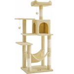 Petshop - Accesorii petshop - Jucarii animale - Ansambluri de joaca - Ansamblu joaca pentru pisici cu 2 platforme, pestera, hamac si stalpi sisal, 55x45x143 cm, bej - Infinity.ro