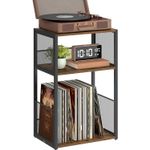 TV, Audio-Video si Foto - Audio Hi-Fi - Accesorii Audio Hi-Fi - Suport pentru pickup si depozitare viniluri, 3 niveluri, cadru metalic, 43x30x69 cm, maro rustic - Infinity.ro