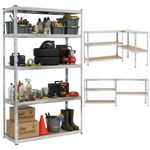 Casa si Gradina - Constructii - Depozitare, transport si protectie - Rafturi, fisete si vestiare - Raft metalic de depozitare cu 5 polite reglabile MDF, structura zincata, capacitate 1000 kg, 120x45x205 cm, gri - Infinity.ro