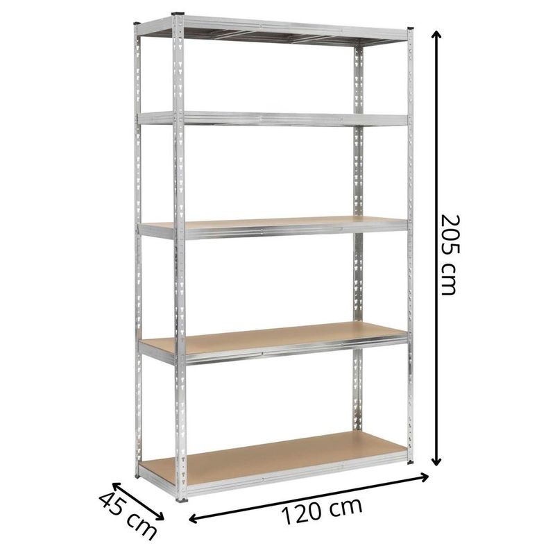 Casa si Gradina - Constructii - Depozitare, transport si protectie - Rafturi, fisete si vestiare - Raft metalic de depozitare cu 5 polite reglabile MDF, structura zincata, capacitate 1000 kg, 120x45x205 cm, gri - Infinity.ro