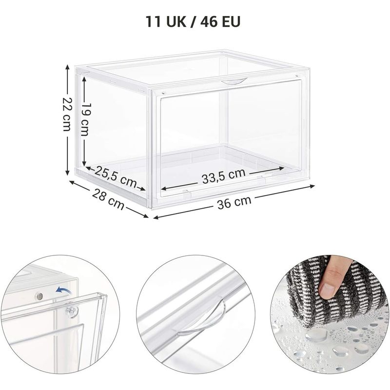Casa si Gradina - Mobilier - Dulapuri si sifoniere - Dulapuri pantofi - Organizatoare pantofi, transparente cu usa frontala, stivuibile, PVC, 3 cutii x 36x28x22 cm, transparent - Infinity.ro