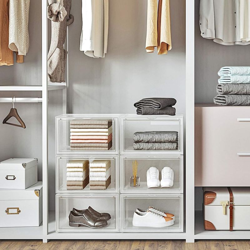 Casa si Gradina - Mobilier - Dulapuri si sifoniere - Dulapuri pantofi - Organizatoare pantofi, transparente cu usa frontala, stivuibile, PVC, 3 cutii x 36x28x22 cm, transparent - Infinity.ro