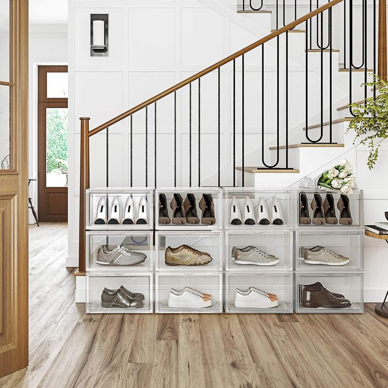 Casa si Gradina - Mobilier - Dulapuri si sifoniere - Dulapuri pantofi - Organizatoare pantofi, transparente cu usa frontala, stivuibile, PVC, 3 cutii x 36x28x22 cm, transparent - Infinity.ro