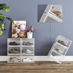 Casa si Gradina - Mobilier - Dulapuri si sifoniere - Dulapuri pantofi - Organizatoare pantofi, transparente cu usa frontala, stivuibile, PVC, 3 cutii x 36x28x22 cm, transparent - Infinity.ro