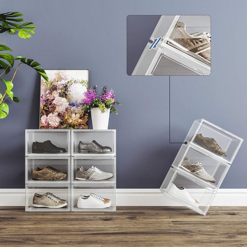 Casa si Gradina - Mobilier - Dulapuri si sifoniere - Dulapuri pantofi - Organizatoare pantofi, transparente cu usa frontala, stivuibile, PVC, 3 cutii x 36x28x22 cm, transparent - Infinity.ro