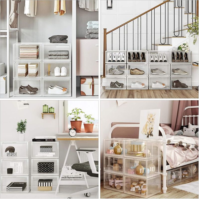 Casa si Gradina - Mobilier - Dulapuri si sifoniere - Dulapuri pantofi - Organizatoare pantofi, transparente cu usa frontala, stivuibile, PVC, 3 cutii x 36x28x22 cm, transparent - Infinity.ro