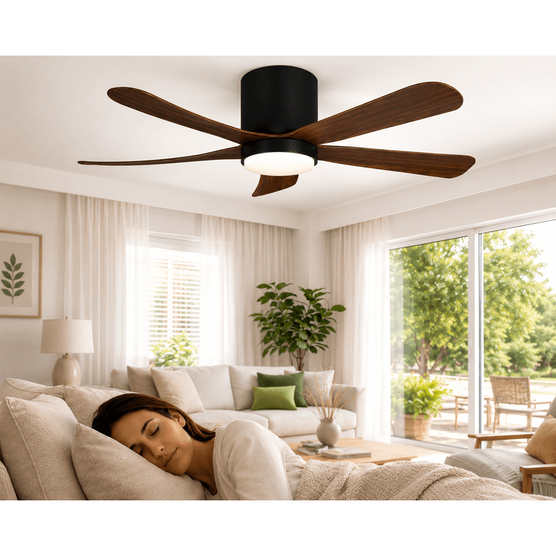 Electronice si Electrocasnice - Climatizare si sisteme de incalzire - Aparate racire aer - Ventilatoare - Ventilator de tavan cu iluminare LED HAEGER DARK WOOD, Diametru 142 cm, Telecomanda, 6 viteze, Timer, 64 W, Silentios - Infinity.ro