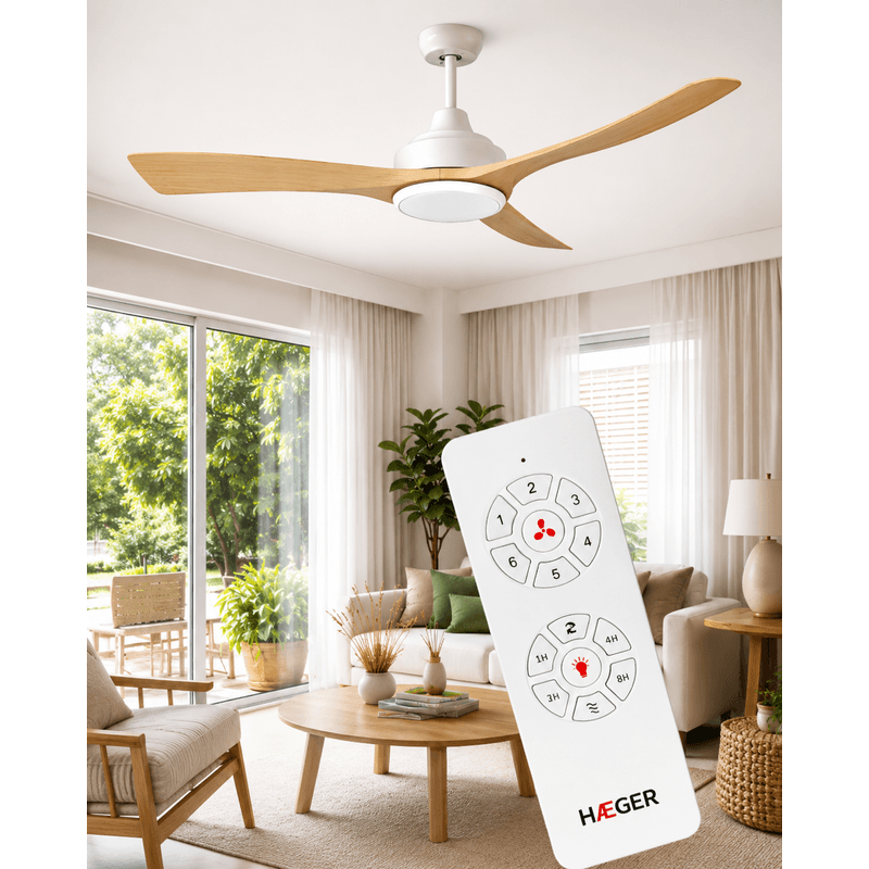 Electronice si Electrocasnice - Climatizare si sisteme de incalzire - Aparate racire aer - Ventilatoare - Ventilator de tavan cu iluminare LED HAEGER NATURE LIGHT PLUS, Diametru 142 cm, Telecomanda, 6 viteze, Timer, 68 W - Infinity.ro