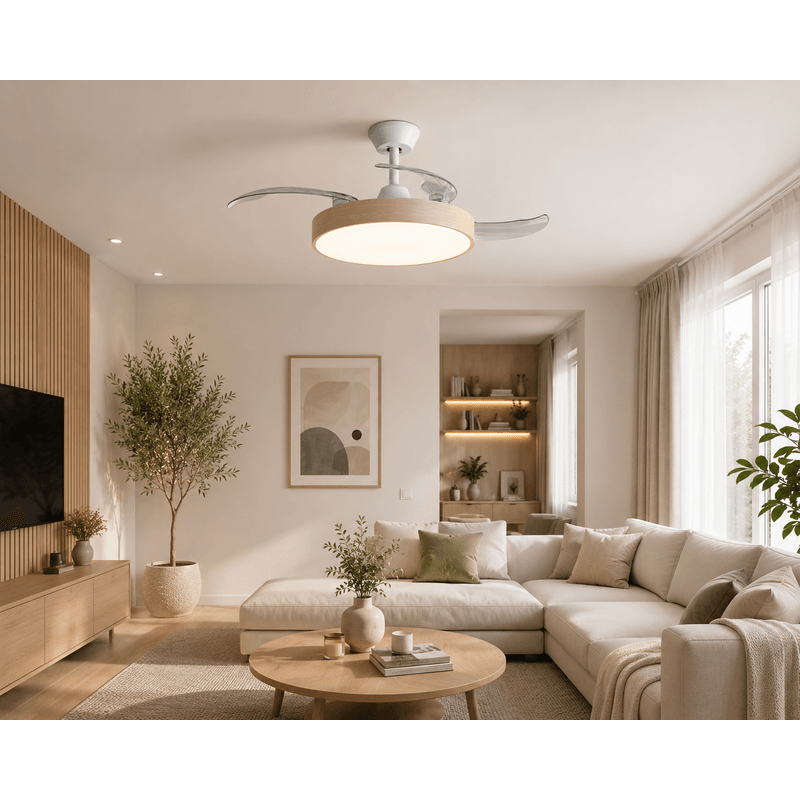 Electronice si Electrocasnice - Climatizare si sisteme de incalzire - Aparate racire aer - Ventilatoare - Ventilator de tavan cu iluminare LED HAEGER BRIGHT WOOD, Diametru 107 cm,Telecomanda, 6 viteze, Timer, 24 W, Silentios - Infinity.ro
