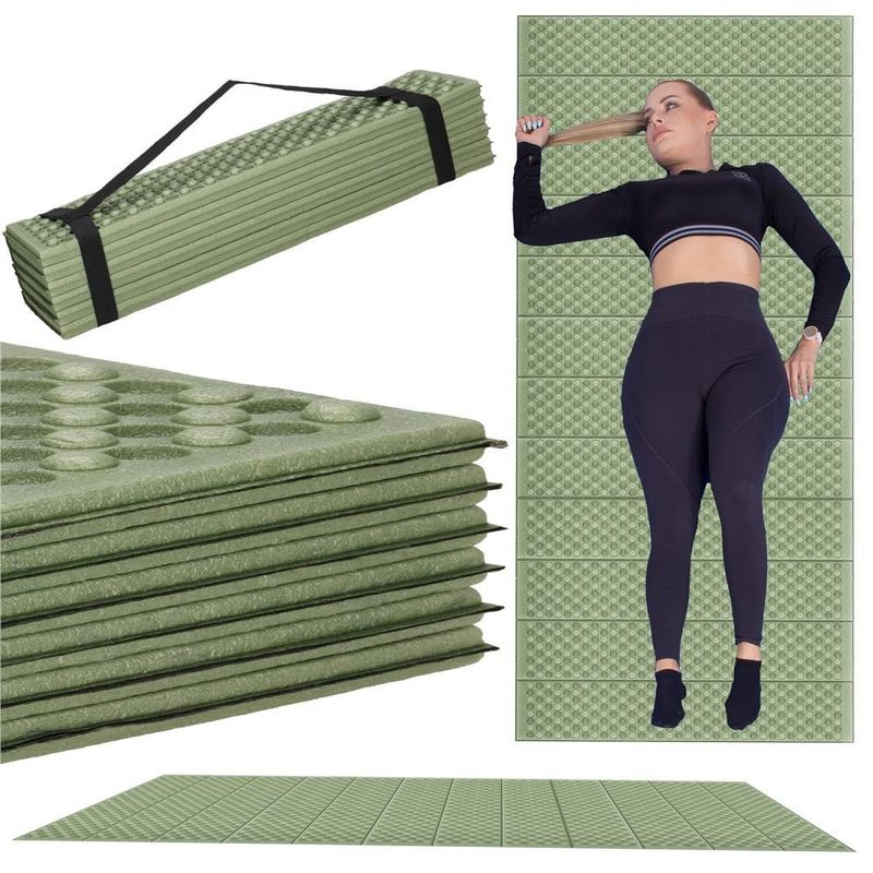 Sport si Outdoor - Camping - Saltele si accesorii pentru somn - Saltele camping - Saltea pliabila pentru camping sau plaja, 182x60 cm, spuma XPE, termoizolanta, pliere armonica, 12 segmente, verde - Infinity.ro