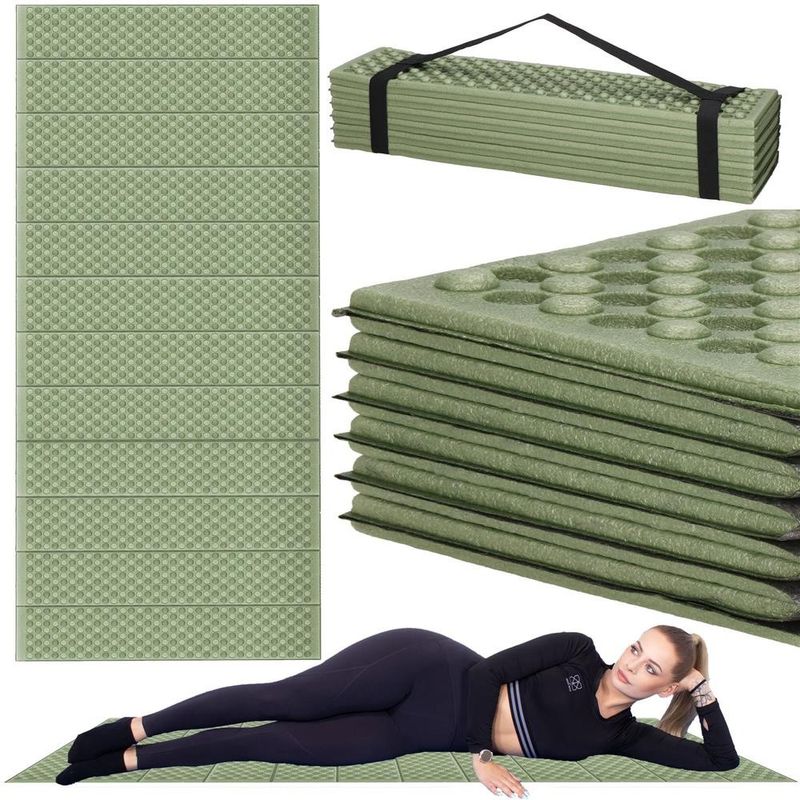 Sport si Outdoor - Camping - Saltele si accesorii pentru somn - Saltele camping - Saltea pliabila pentru camping sau plaja, 182x60 cm, spuma XPE, termoizolanta, pliere armonica, 12 segmente, verde - Infinity.ro