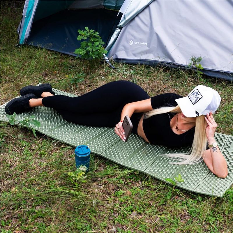 Sport si Outdoor - Camping - Saltele si accesorii pentru somn - Saltele camping - Saltea pliabila pentru camping sau plaja, 182x60 cm, spuma XPE, termoizolanta, pliere armonica, 12 segmente, verde - Infinity.ro