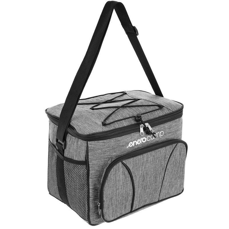 Sport si Outdoor - Camping - Bucatarie de camping - Cutii si genti frigorifice - Geanta termica 18L cu buzunare laterale, strat termoizolant PEVA si curea reglabila, 33x21x26 cm, gri - Infinity.ro