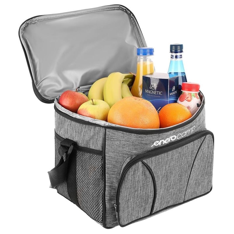 Sport si Outdoor - Camping - Bucatarie de camping - Cutii si genti frigorifice - Geanta termica 18L cu buzunare laterale, strat termoizolant PEVA si curea reglabila, 33x21x26 cm, gri - Infinity.ro