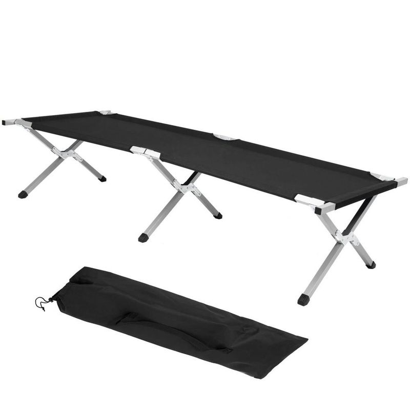 Sport si Outdoor - Camping - Saltele si accesorii pentru somn - Accesorii pentru somn camping - Pat pliant camping structura metalica cu husa transport, pliabil compact, max 150 kg, 190x74x42 cm, negru - Infinity.ro