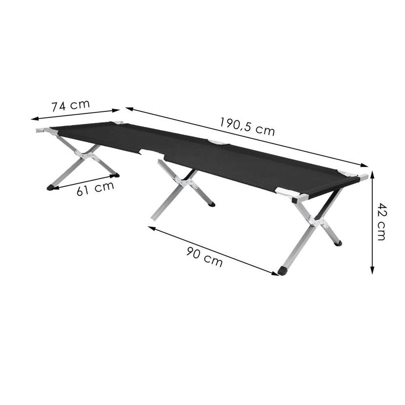 Sport si Outdoor - Camping - Saltele si accesorii pentru somn - Accesorii pentru somn camping - Pat pliant camping structura metalica cu husa transport, pliabil compact, max 150 kg, 190x74x42 cm, negru - Infinity.ro