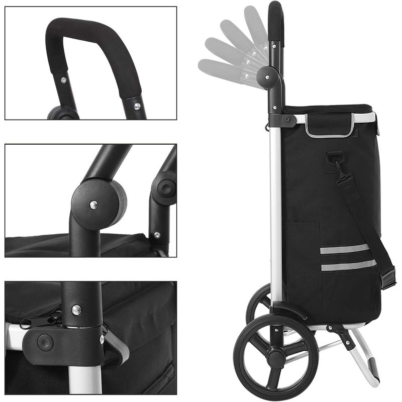 Market - Bacanie - Alte articole bacanie - Carucior de cumparaturi piata, pliabil, compartiment frigorific, multifunctional, 44x35x100 cm, negru - Infinity.ro