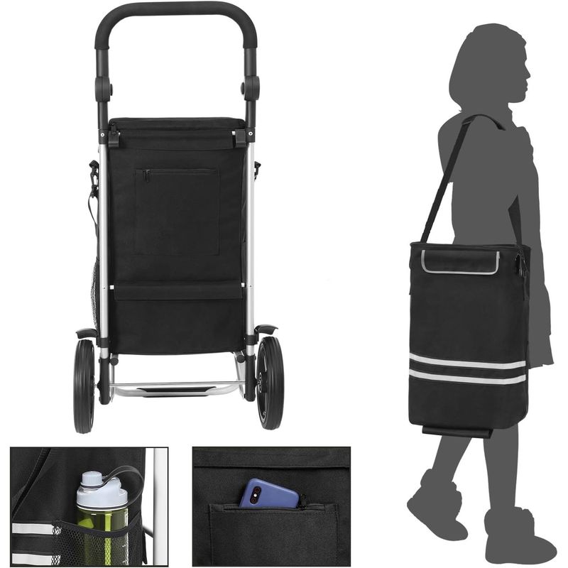 Market - Bacanie - Alte articole bacanie - Carucior de cumparaturi piata, pliabil, compartiment frigorific, multifunctional, 44x35x100 cm, negru - Infinity.ro