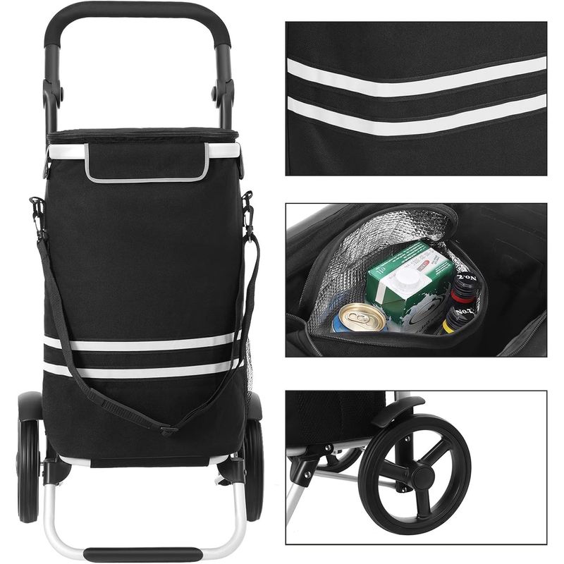 Market - Bacanie - Alte articole bacanie - Carucior de cumparaturi piata, pliabil, compartiment frigorific, multifunctional, 44x35x100 cm, negru - Infinity.ro