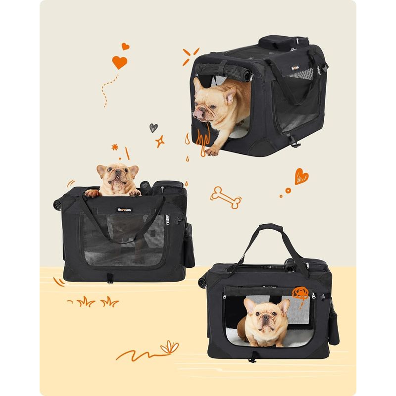 Petshop - Accesorii petshop - Culcusuri si custi - Genti si articole transport - Geanta transport animale de companie, pliabila, din material textil, marime M, 60x42x42cm, negru - Infinity.ro