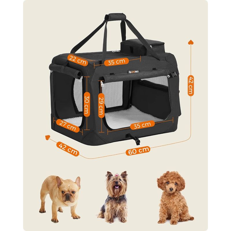 Petshop - Accesorii petshop - Culcusuri si custi - Genti si articole transport - Geanta transport animale de companie, pliabila, din material textil, marime M, 60x42x42cm, negru - Infinity.ro