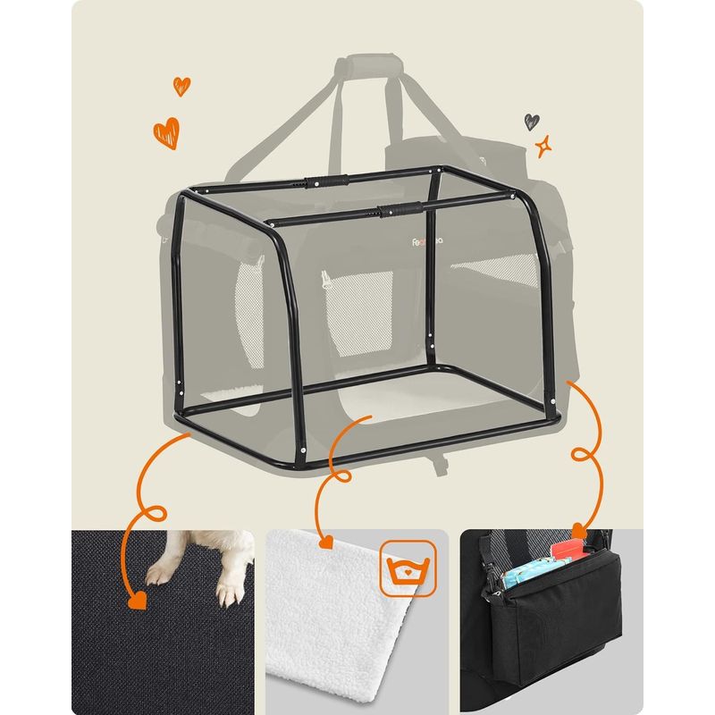 Petshop - Accesorii petshop - Culcusuri si custi - Genti si articole transport - Geanta transport animale de companie, pliabila, din material textil, marime M, 60x42x42cm, negru - Infinity.ro