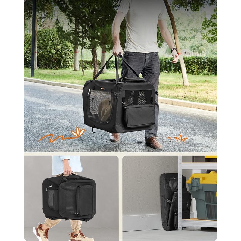 Petshop - Accesorii petshop - Culcusuri si custi - Genti si articole transport - Geanta transport animale de companie, pliabila, din material textil, marime M, 60x42x42cm, negru - Infinity.ro