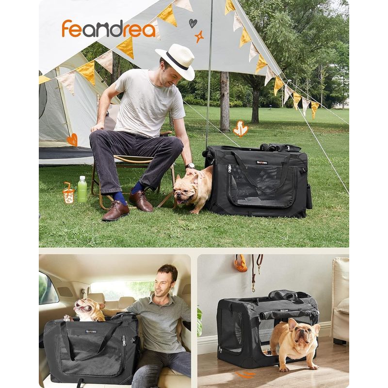 Petshop - Accesorii petshop - Culcusuri si custi - Genti si articole transport - Geanta transport animale de companie, pliabila, din material textil, marime M, 60x42x42cm, negru - Infinity.ro