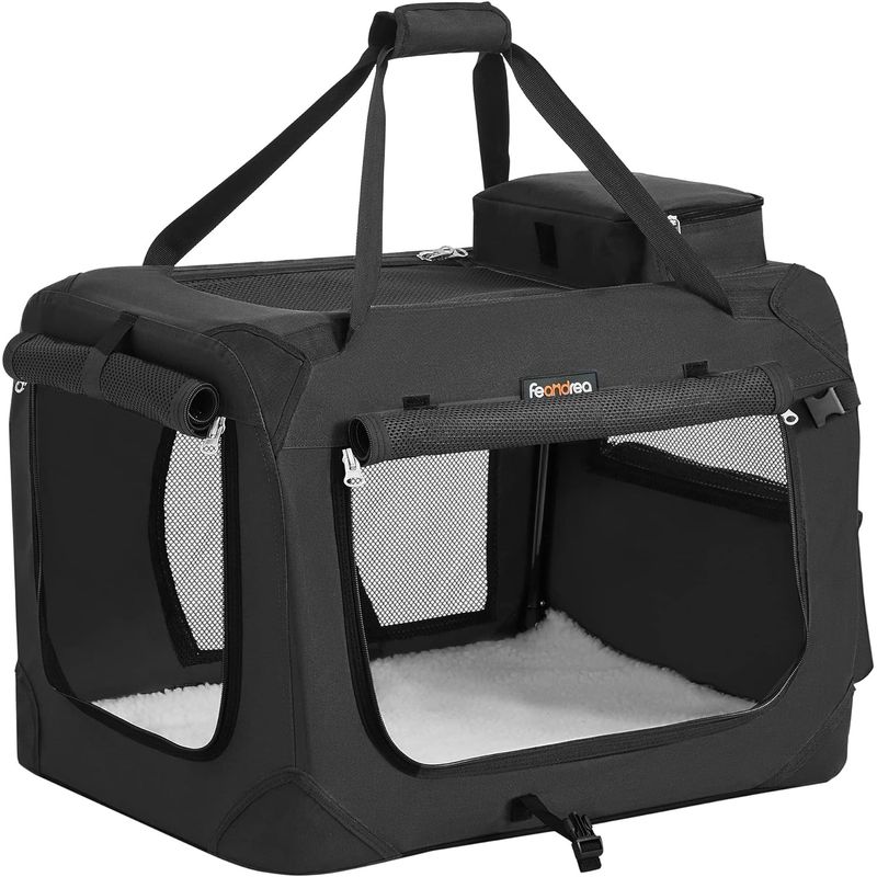 Petshop - Accesorii petshop - Culcusuri si custi - Genti si articole transport - Geanta transport animale de companie, pliabila, din material textil, marime M, 60x42x42cm, negru - Infinity.ro