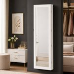 Fashion, accesorii si bijuterii - Femei - Bijuterii femei - Cutii bijuterii - Dulap pentru bijuterii cu oglinda, MDF, iluminare LED, montare pe perete sau usa, 37x10x120 cm, alb - Infinity.ro