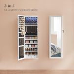 Fashion, accesorii si bijuterii - Femei - Bijuterii femei - Cutii bijuterii - Dulap pentru bijuterii cu oglinda, MDF, iluminare LED, montare pe perete sau usa, 37x10x120 cm, alb - Infinity.ro
