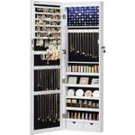 Fashion, accesorii si bijuterii - Femei - Bijuterii femei - Cutii bijuterii - Dulap pentru bijuterii cu oglinda, MDF, iluminare LED, montare pe perete sau usa, 37x10x120 cm, alb - Infinity.ro