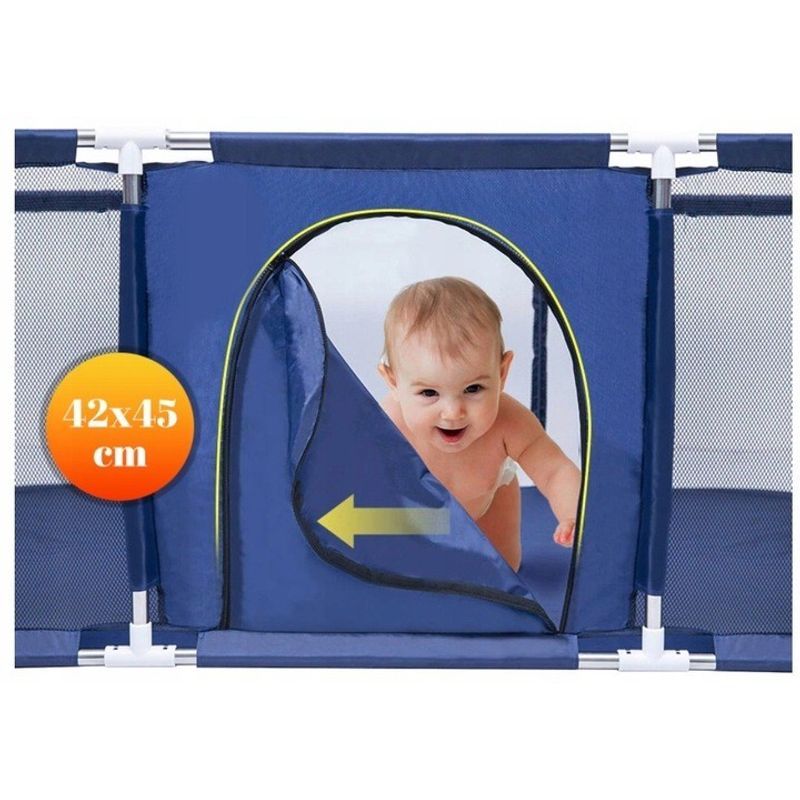 Casa si Gradina - Mobilier - Mobilier copii - Tarcuri copii - Tarc joaca XXL copii si bebe cu cos baschet, 2 porti mingi, intrare fermoar, Oxford 150D, 230x122x62 cm, albastru - Infinity.ro