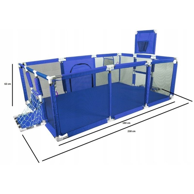 Casa si Gradina - Mobilier - Mobilier copii - Tarcuri copii - Tarc joaca XXL copii si bebe cu cos baschet, 2 porti mingi, intrare fermoar, Oxford 150D, 230x122x62 cm, albastru - Infinity.ro