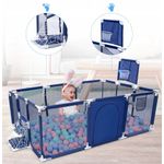 Casa si Gradina - Mobilier - Mobilier copii - Tarcuri copii - Tarc joaca XXL copii si bebe cu cos baschet, 2 porti mingi, intrare fermoar, Oxford 150D, 230x122x62 cm, albastru - Infinity.ro