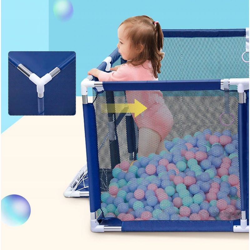 Casa si Gradina - Mobilier - Mobilier copii - Tarcuri copii - Tarc joaca XXL copii si bebe cu cos baschet, 2 porti mingi, intrare fermoar, Oxford 150D, 230x122x62 cm, albastru - Infinity.ro