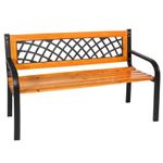 Casa si Gradina - Gradina si terasa - Mobilier exterior - Bancute de gradina - Banca de gradina din lemn si otel cu spatar decorativ, 120x53x73 cm, negru si maro natur - Infinity.ro