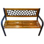 Casa si Gradina - Gradina si terasa - Mobilier exterior - Bancute de gradina - Banca de gradina din lemn si otel cu spatar decorativ, 120x53x73 cm, negru si maro natur - Infinity.ro