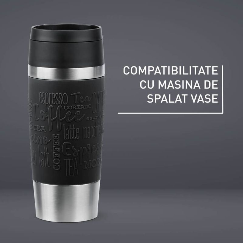 Casa si Gradina - Bucatarie si vesela - Accesorii bar - Termosuri si Cani termos - Termos Tefal Travel Mug Classic N2020210, inox, 0.36 L, 100% etans, functie Quick Press, argintiu & negru - Infinity.ro