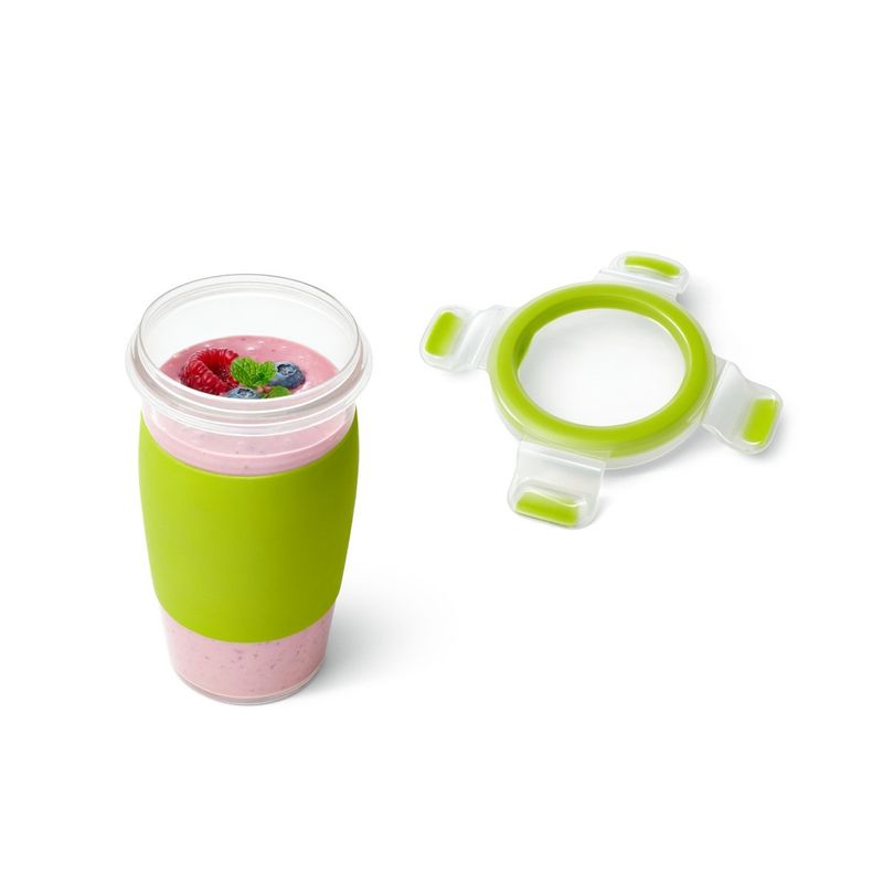Electronice si Electrocasnice - Electrocasnice bucatarie - Preparare bauturi - Accesorii si consumabile aparate preparare bauturi - Recipient pentru smoothie Tefal MasterSeal To Go N1071510, 450 ml, 100% etans, capac cu clips, verde - Infinity.ro