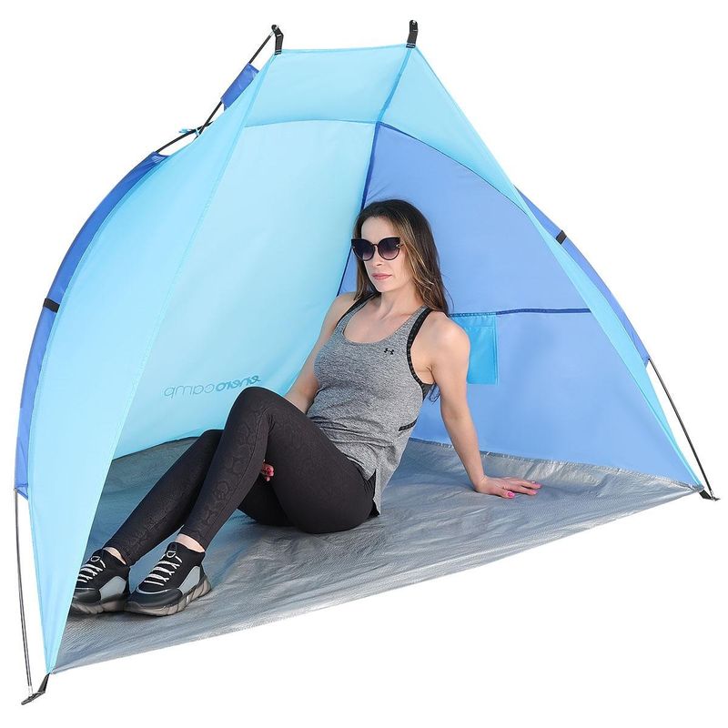 Sport si Outdoor - Camping - Corturi camping - Cort plaja pentru 2 persoane, cu protectie UV si podea izolanta, 200x100x105 cm, albastru - Infinity.ro
