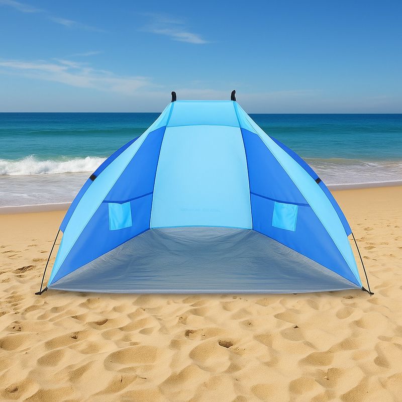 Sport si Outdoor - Camping - Corturi camping - Cort plaja pentru 2 persoane, cu protectie UV si podea izolanta, 200x100x105 cm, albastru - Infinity.ro