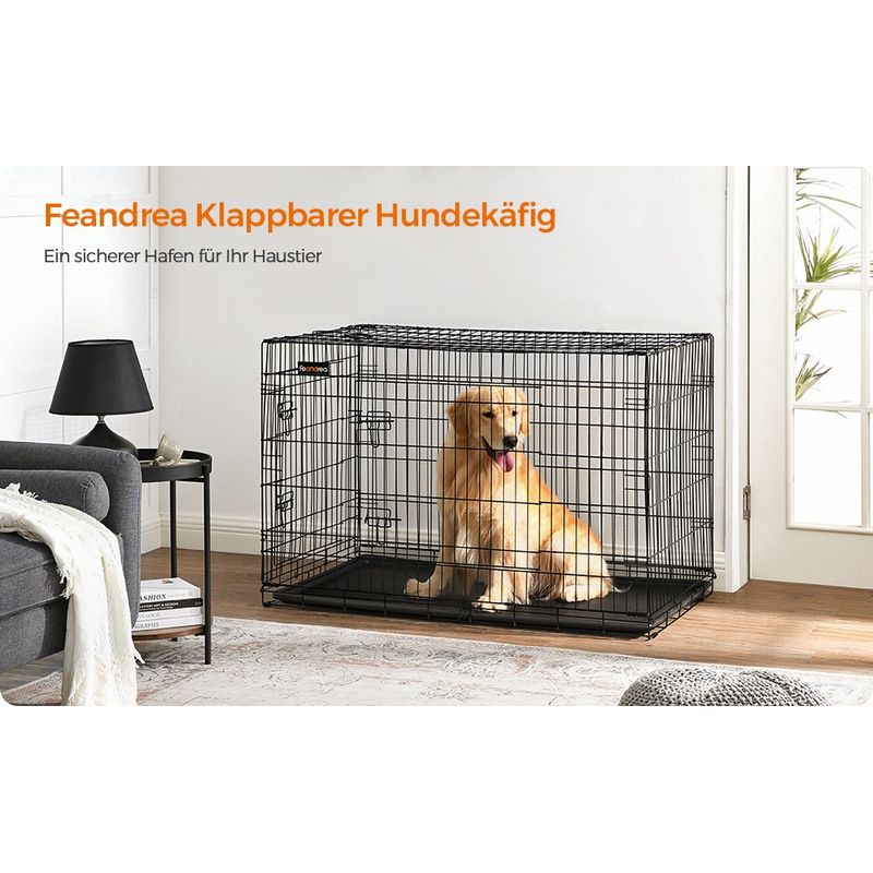 Petshop - Accesorii petshop - Culcusuri si custi - Custi interior si exterior - Cusca animale 2 usi pliabila metal tava detasabila xxl, 122x75x81 cm, transport usor, negru - Infinity.ro